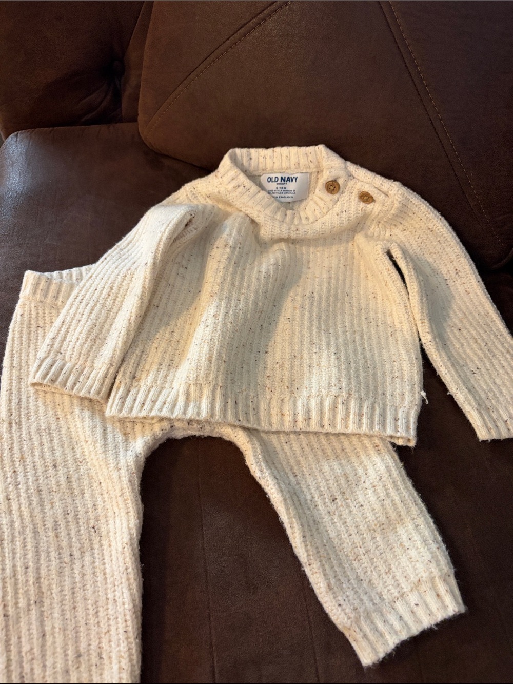 Old Navy Cream Knit Ribbed Sweater Set with Shoulder Buttons size 6-12 months.